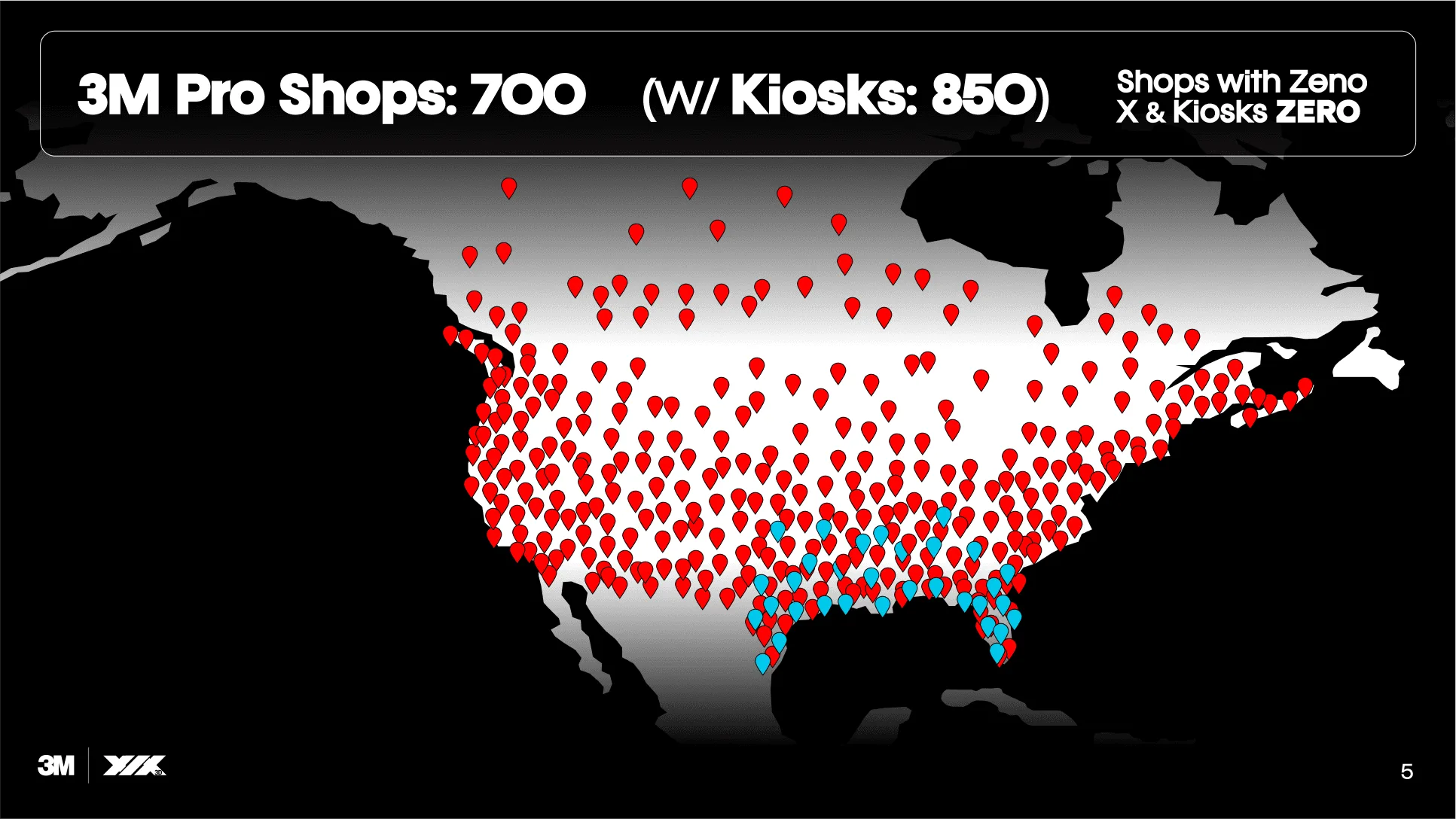 Map of 3M Pro Shops and Zeno kiosk deployments