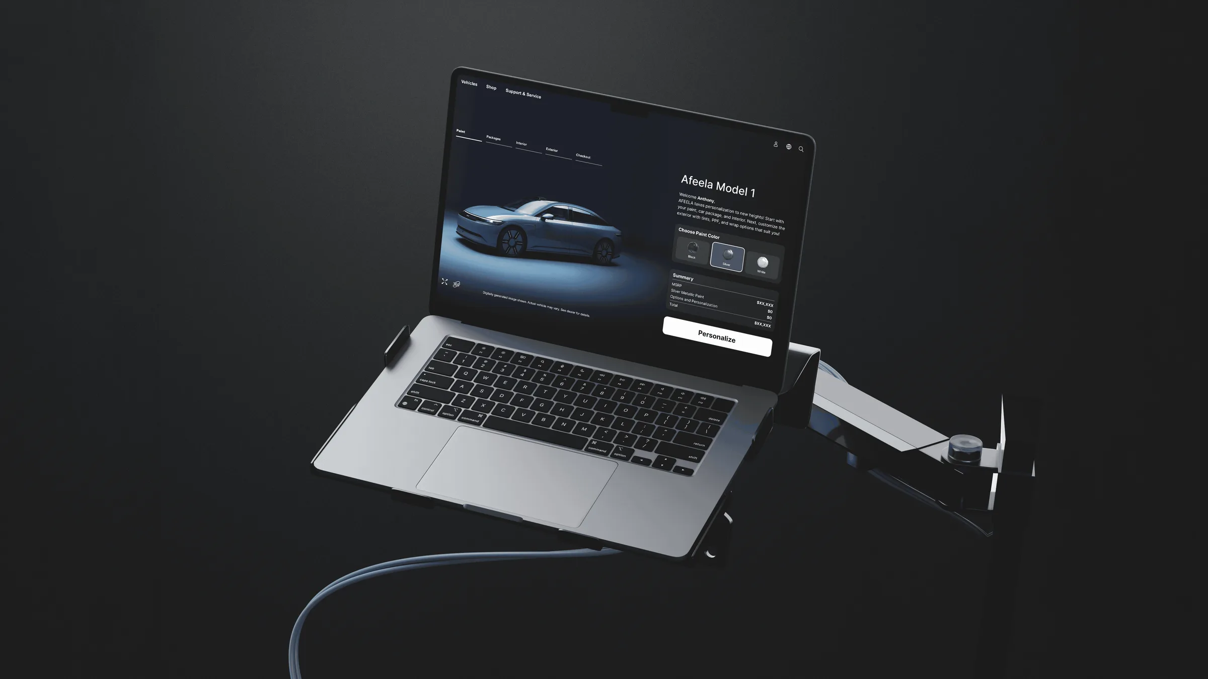 Afeela Model 1 configurator — paint, personalize, and live vehicle preview