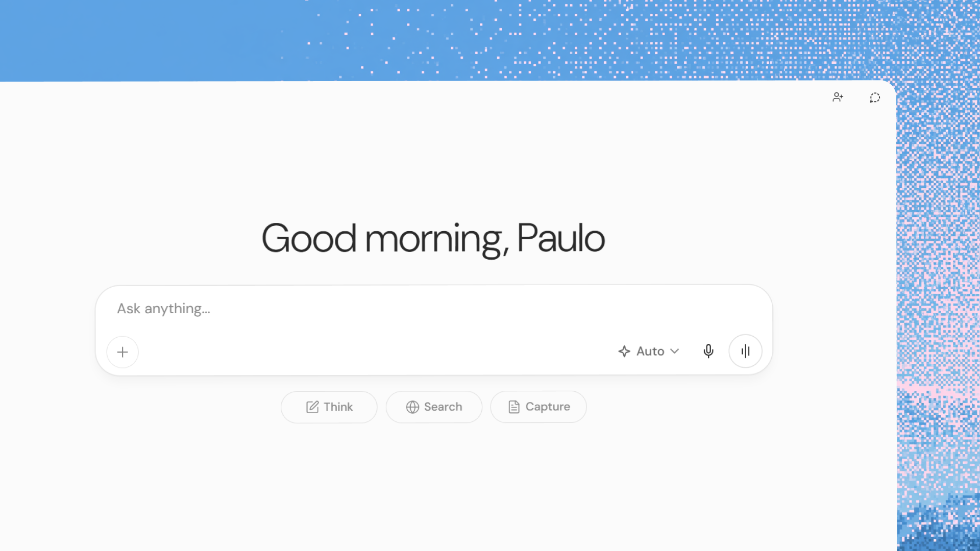 Aligned AI desktop workspace overview with sidebar and Good morning Paulo