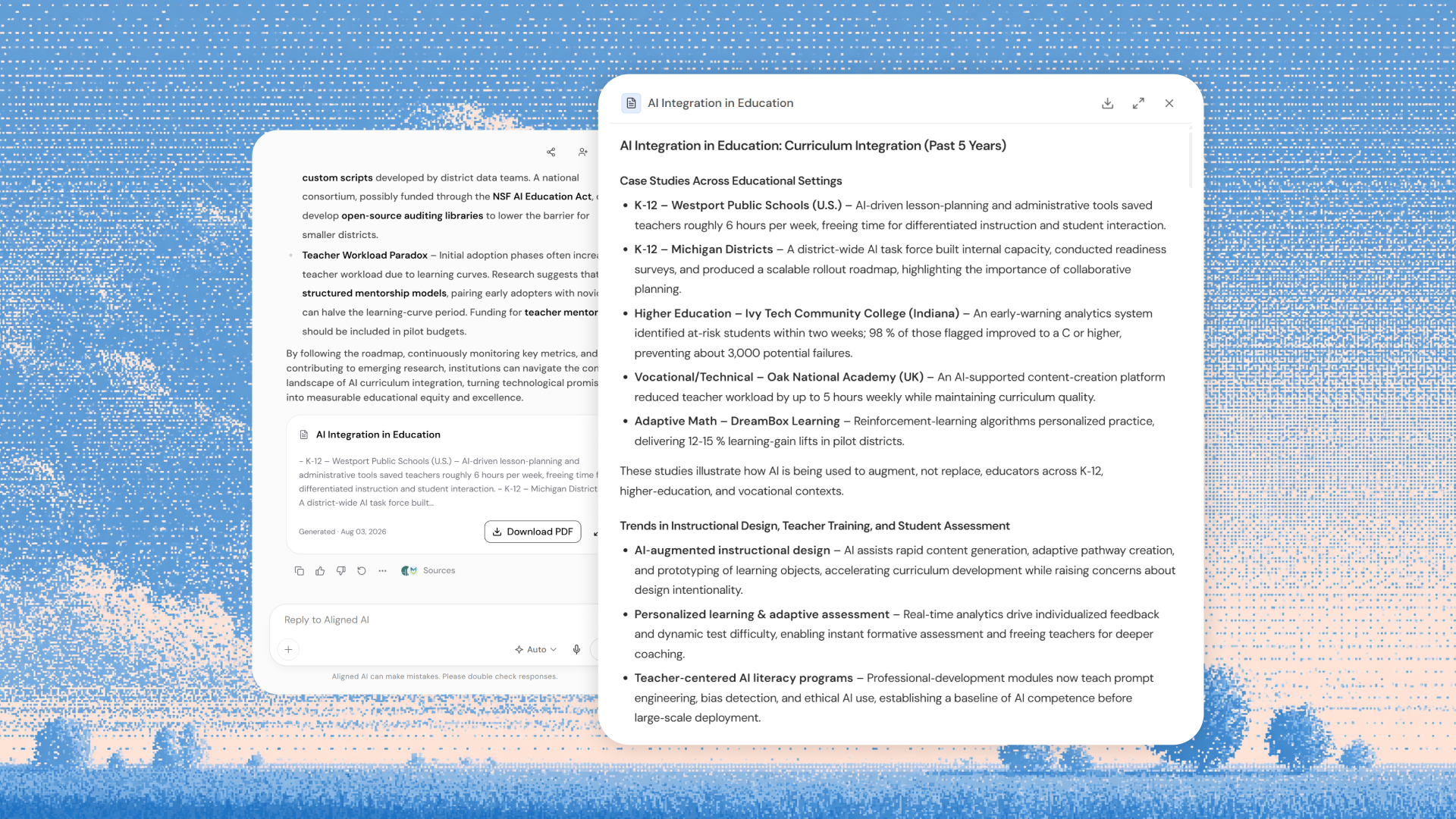 Aligned AI split document workspace view
