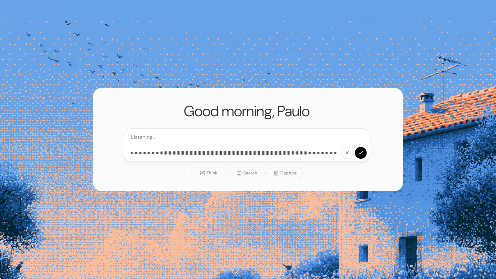 Aligned AI voice input listening state over scenic background