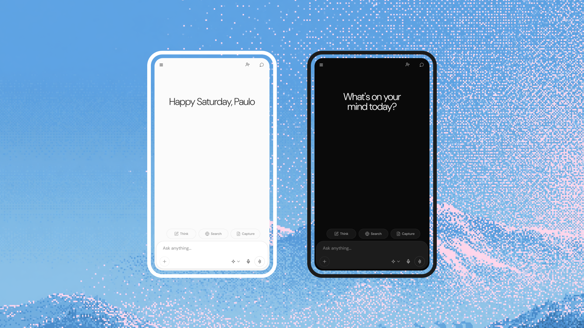 Aligned AI mobile workspace light and dark mode pair