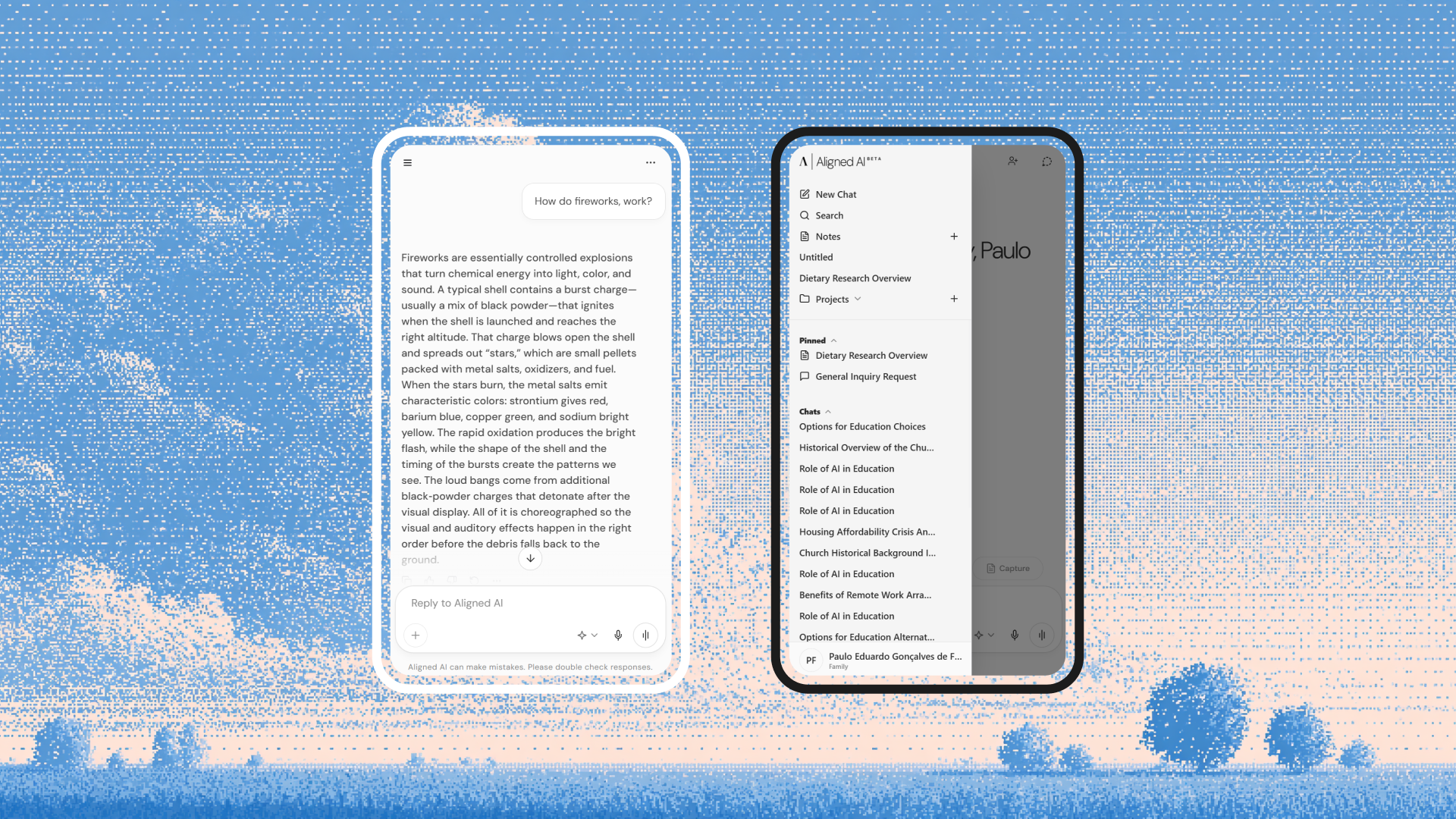 Aligned AI mobile document and chat layouts