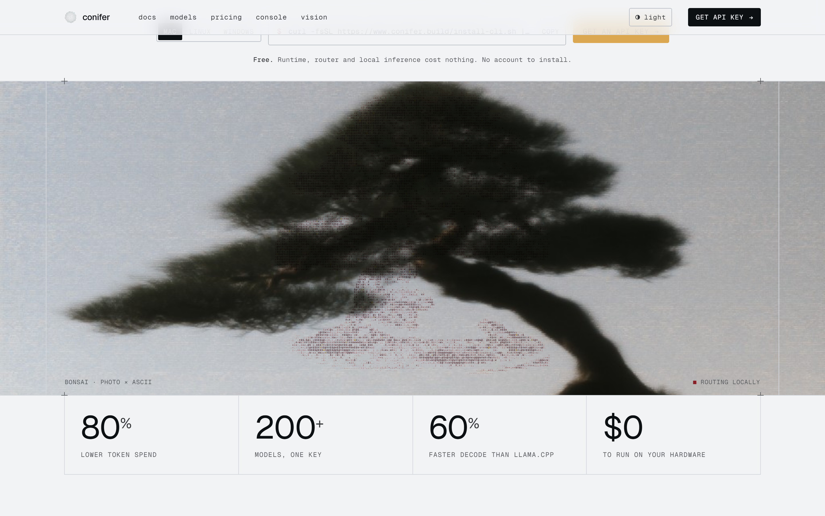 Conifer ASCII bonsai routing section