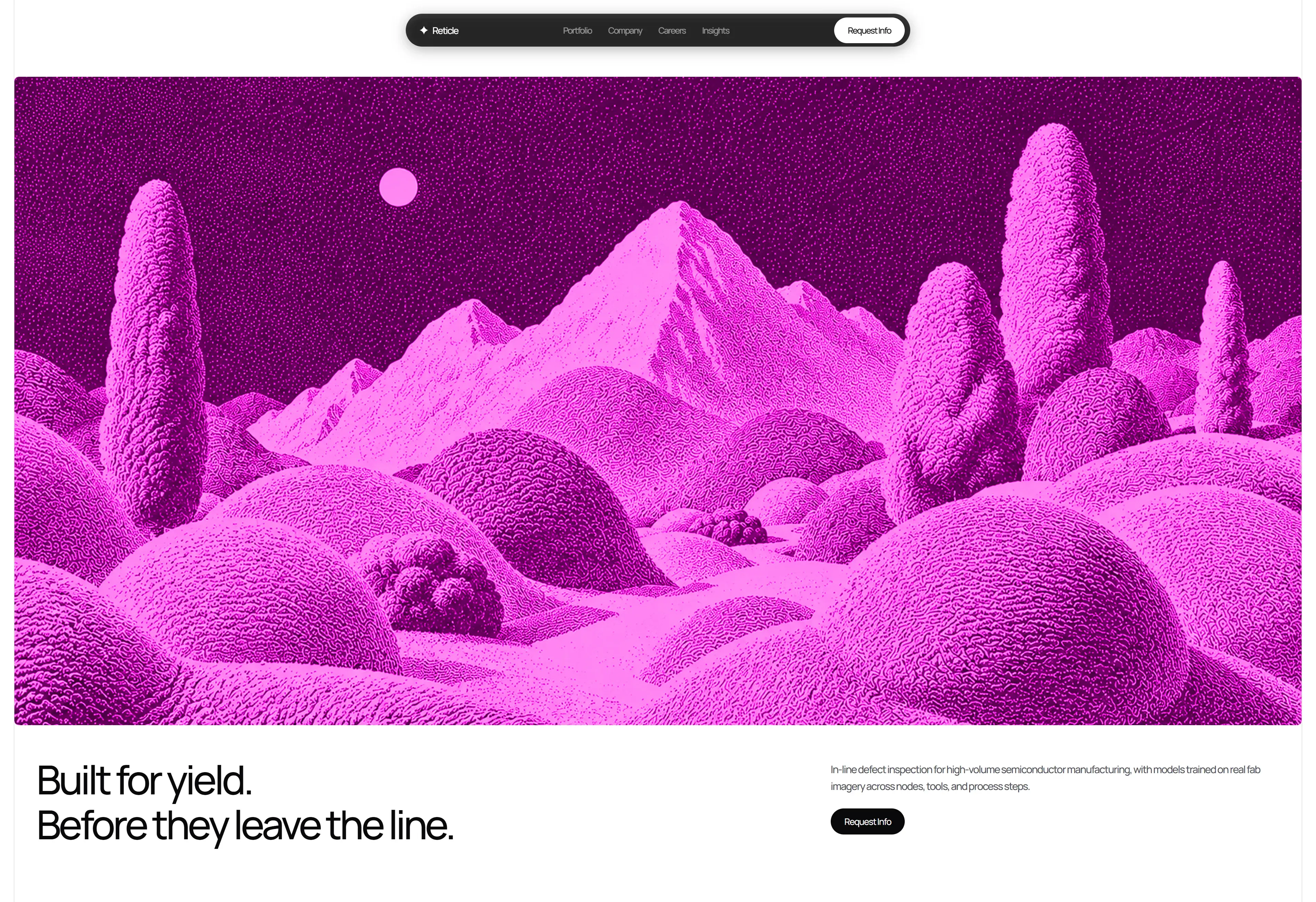 Reticle magenta landscape hero — built for yield