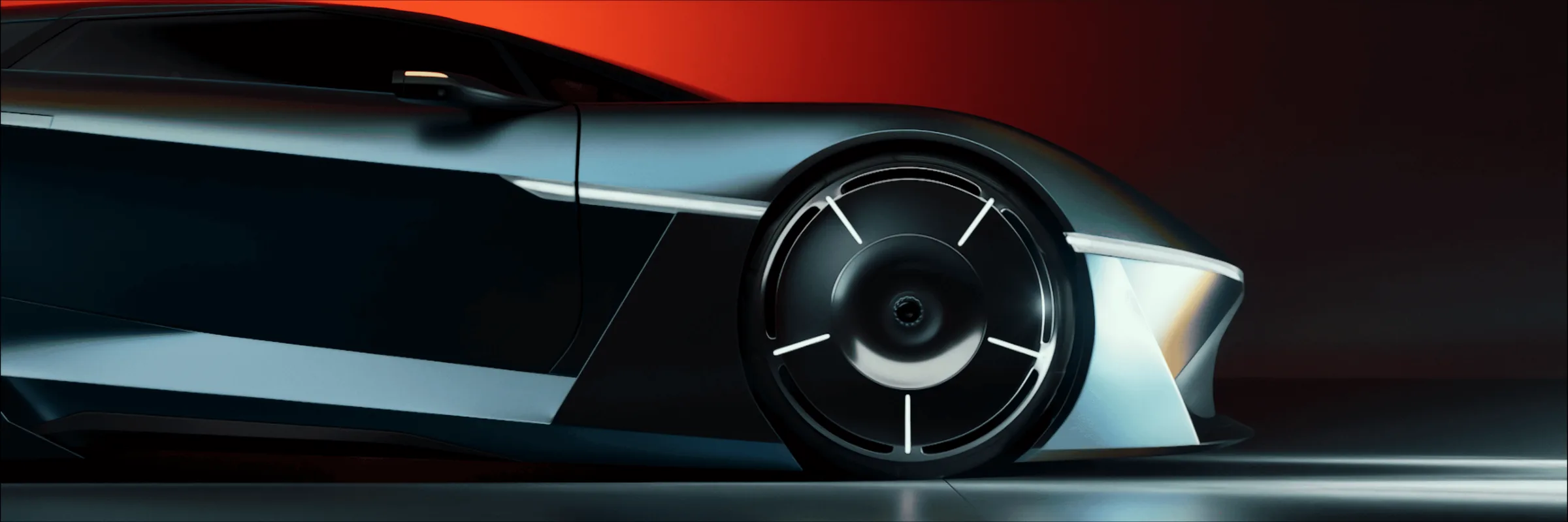 CGI close-up of vehicle wheel and body side
